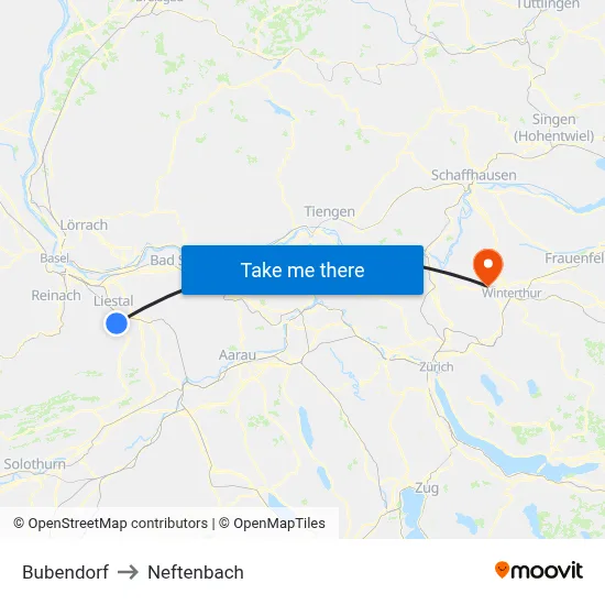 Bubendorf to Neftenbach map