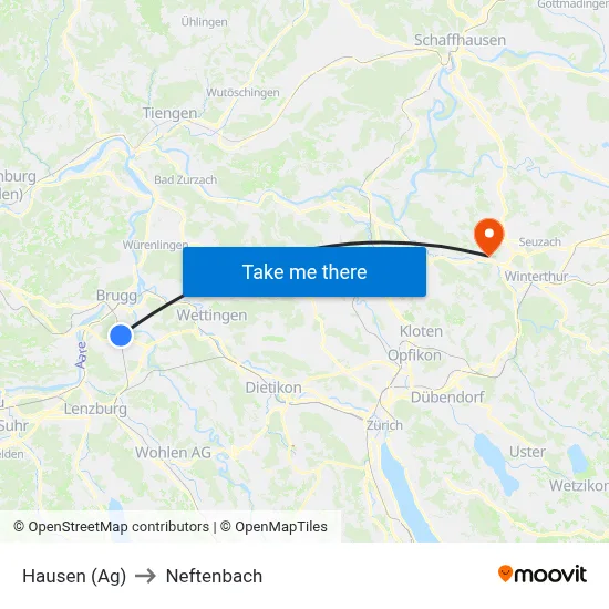 Hausen (Ag) to Neftenbach map