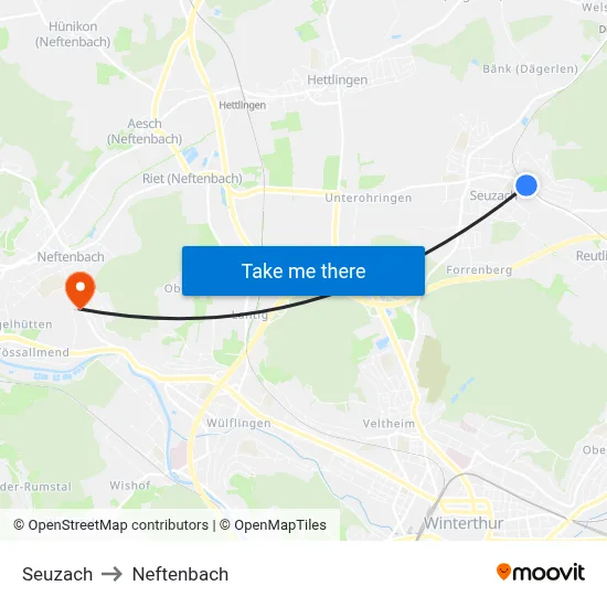 Seuzach to Neftenbach map