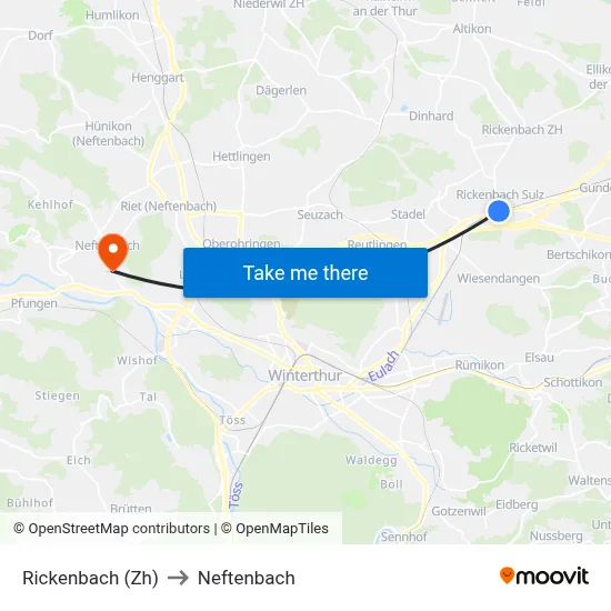 Rickenbach (Zh) to Neftenbach map