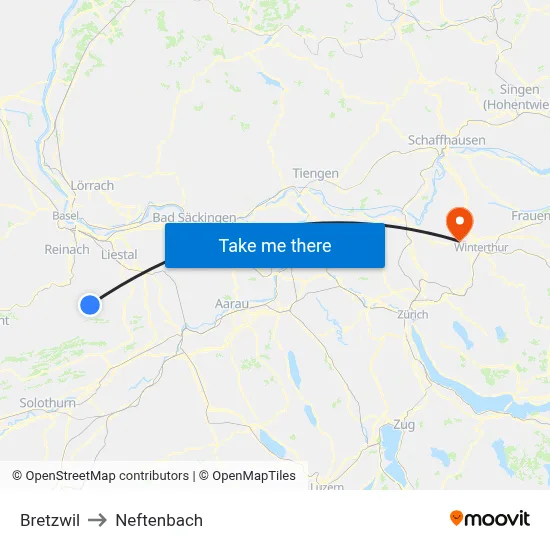 Bretzwil to Neftenbach map