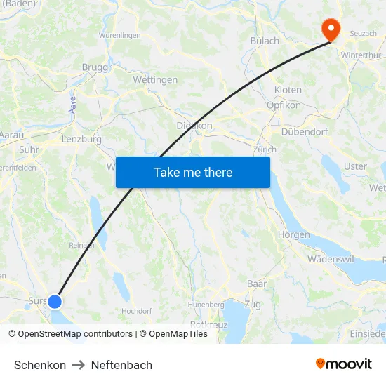 Schenkon to Neftenbach map