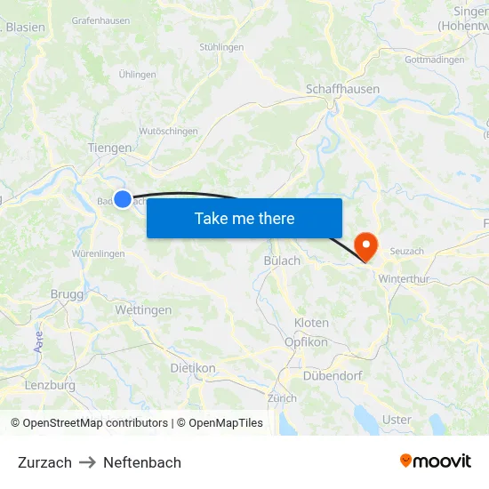 Zurzach to Neftenbach map