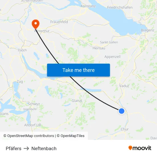 Pfäfers to Neftenbach map