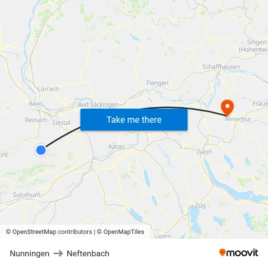 Nunningen to Neftenbach map