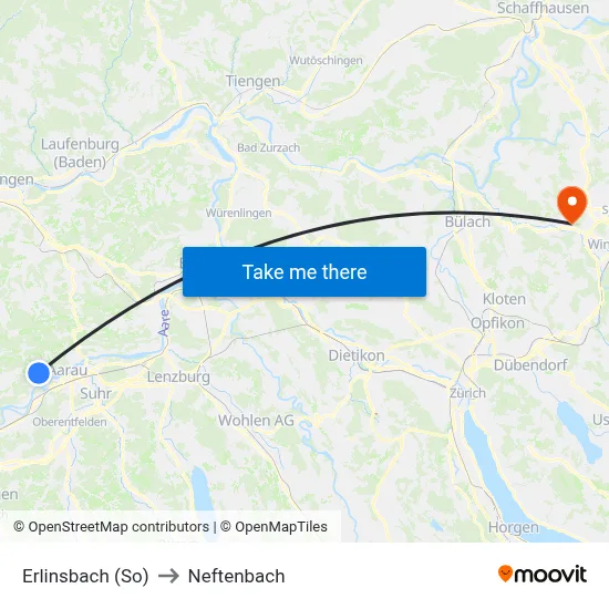 Erlinsbach (So) to Neftenbach map