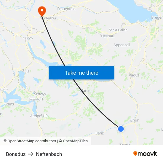 Bonaduz to Neftenbach map
