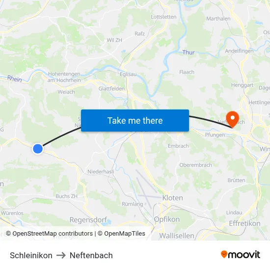 Schleinikon to Neftenbach map