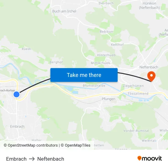 Embrach to Neftenbach map