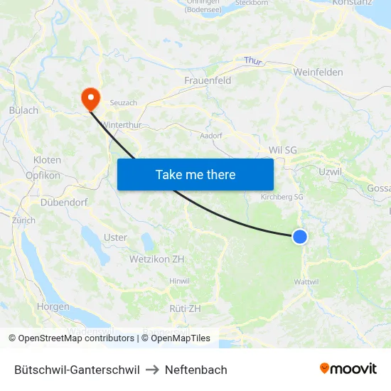 Bütschwil-Ganterschwil to Neftenbach map
