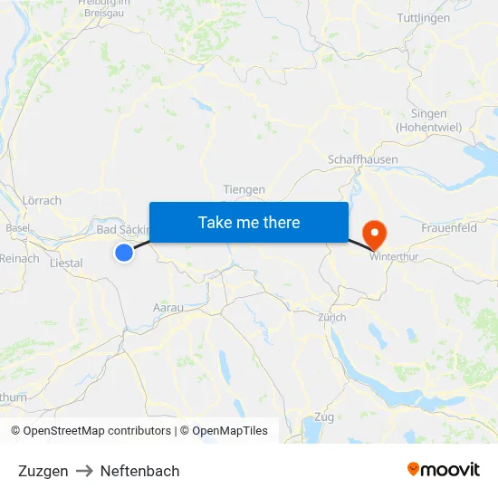 Zuzgen to Neftenbach map