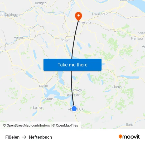 Flüelen to Neftenbach map