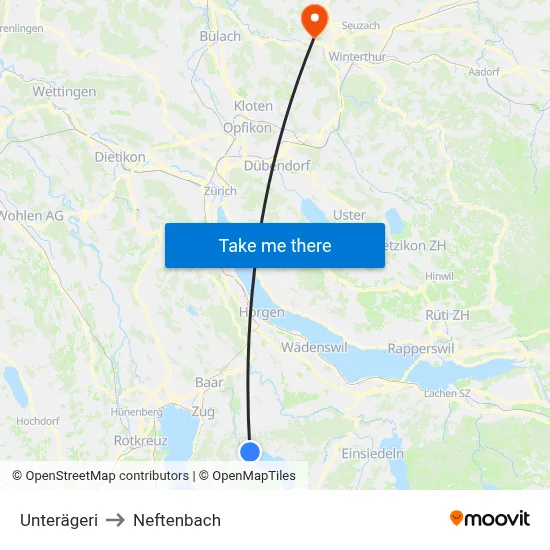Unterägeri to Neftenbach map