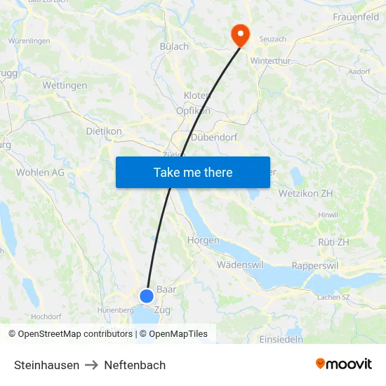 Steinhausen to Neftenbach map