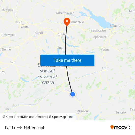 Faido to Neftenbach map