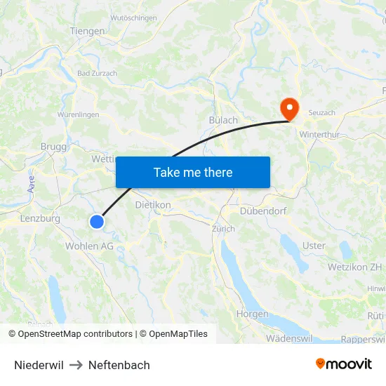 Niederwil to Neftenbach map
