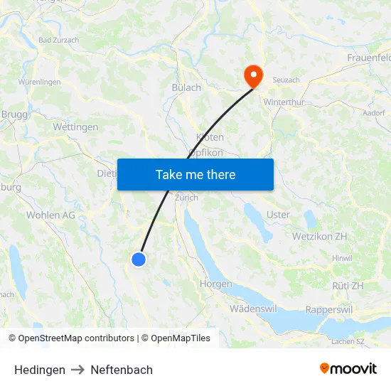 Hedingen to Neftenbach map