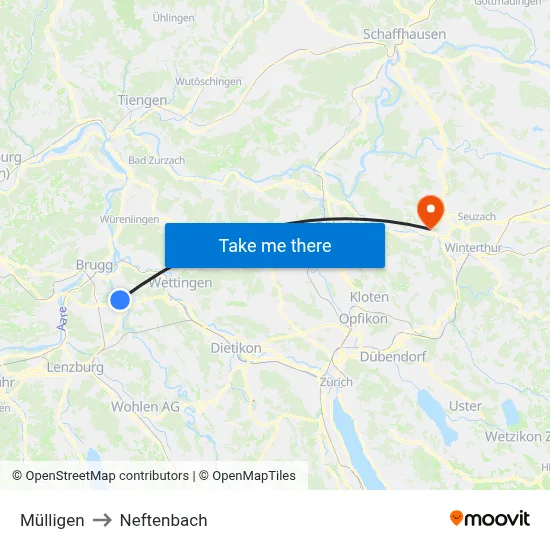 Mülligen to Neftenbach map
