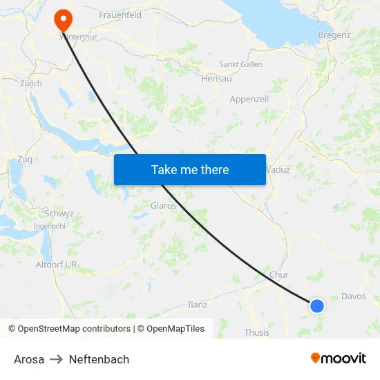 Arosa to Neftenbach map