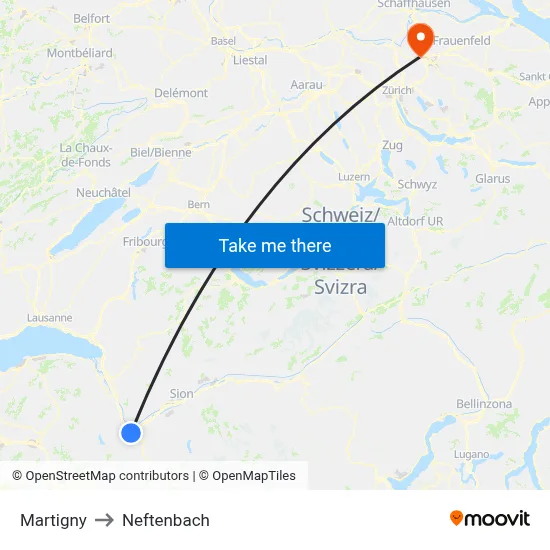 Martigny to Neftenbach map