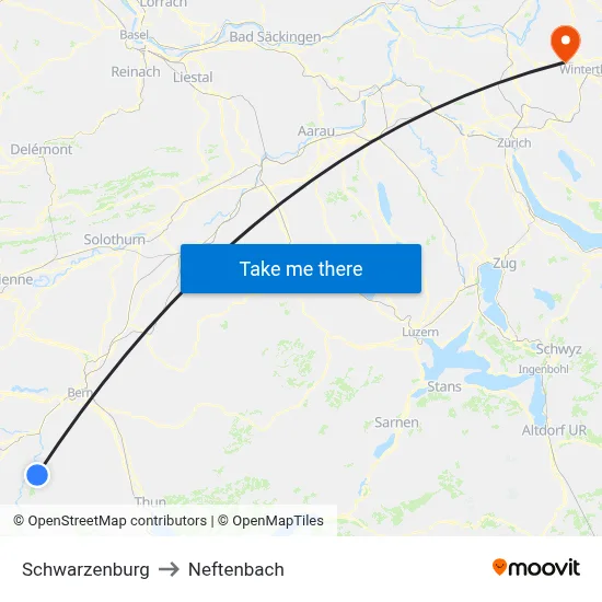 Schwarzenburg to Neftenbach map