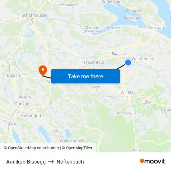 Amlikon-Bissegg to Neftenbach map