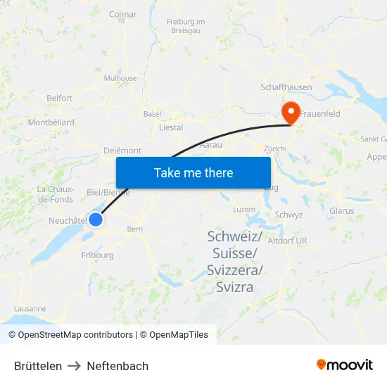 Brüttelen to Neftenbach map