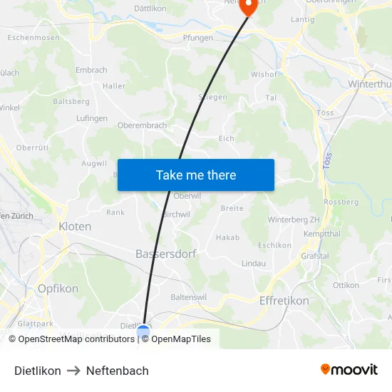 Dietlikon to Neftenbach map