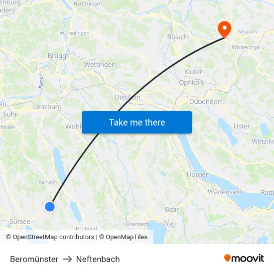 Beromünster to Neftenbach map