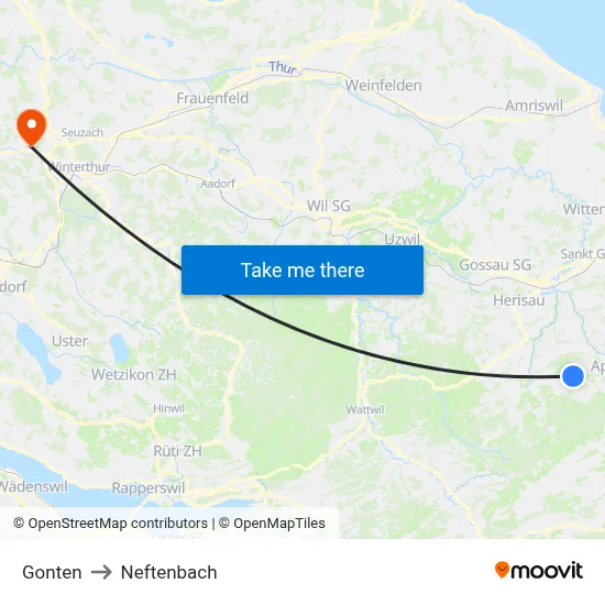 Gonten to Neftenbach map