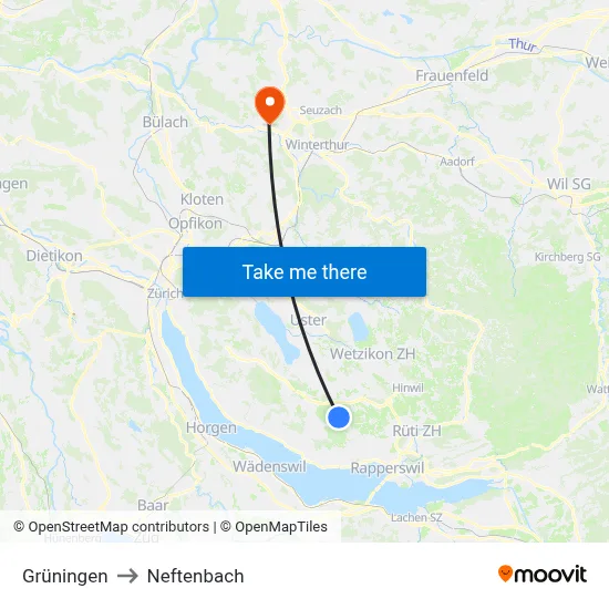 Grüningen to Neftenbach map