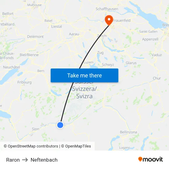 Raron to Neftenbach map