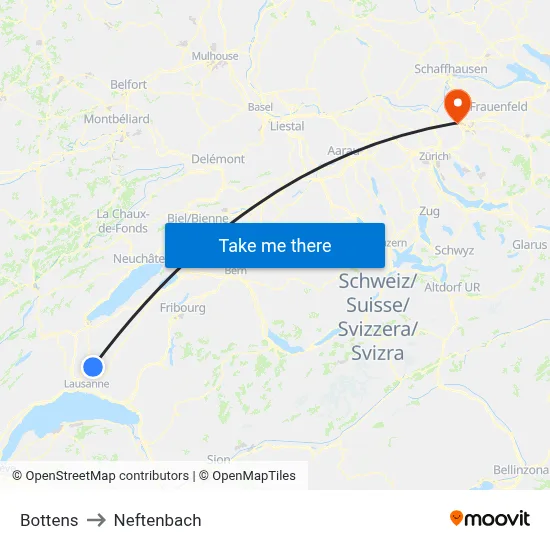Bottens to Neftenbach map