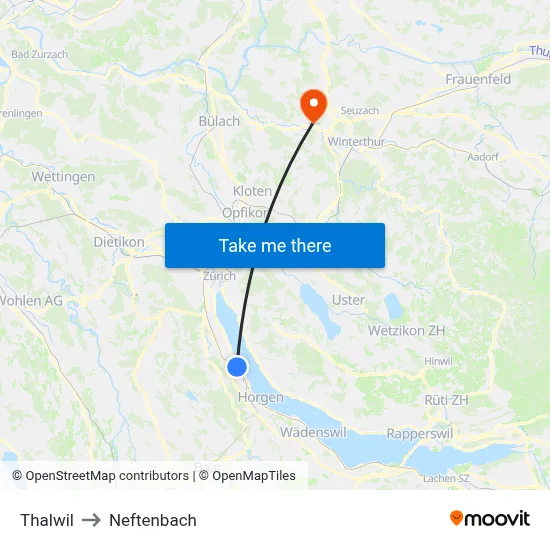 Thalwil to Neftenbach map