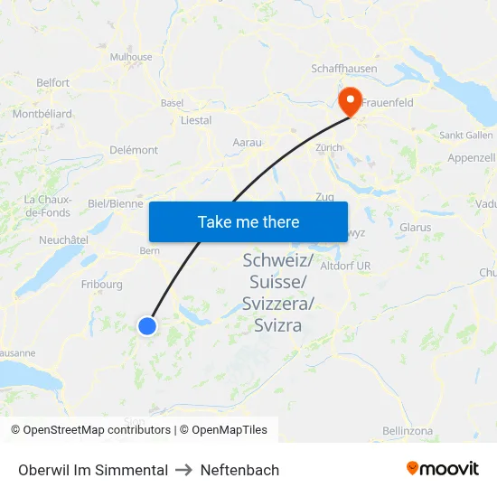 Oberwil Im Simmental to Neftenbach map