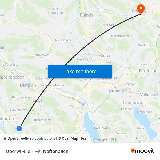 Oberwil-Lieli to Neftenbach map