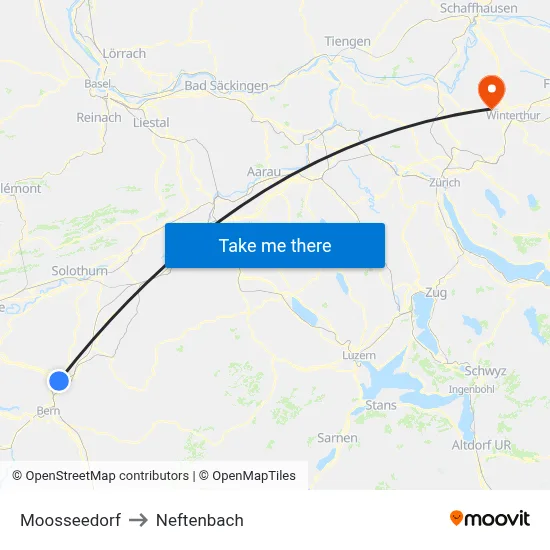 Moosseedorf to Neftenbach map