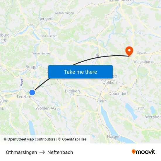 Othmarsingen to Neftenbach map