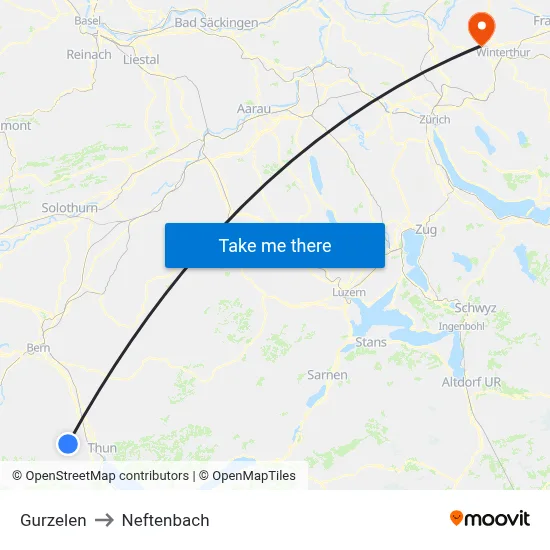 Gurzelen to Neftenbach map