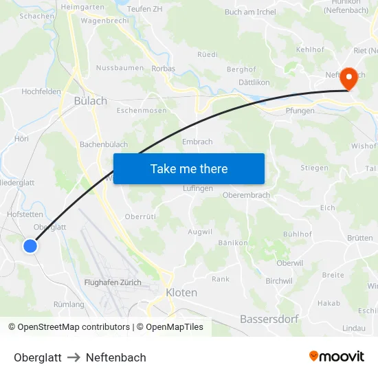 Oberglatt to Neftenbach map