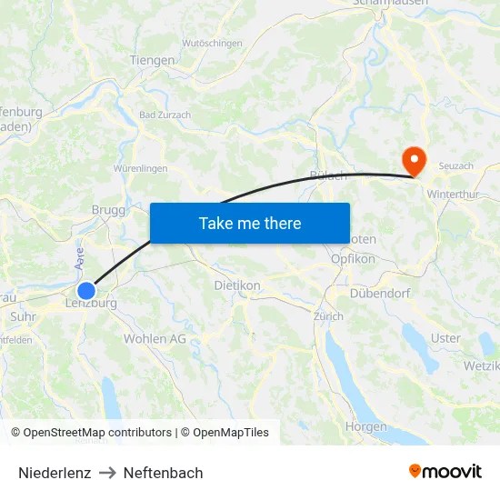 Niederlenz to Neftenbach map
