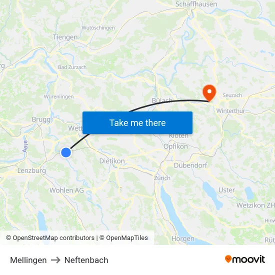 Mellingen to Neftenbach map