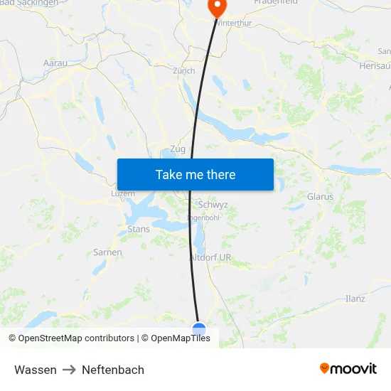 Wassen to Neftenbach map