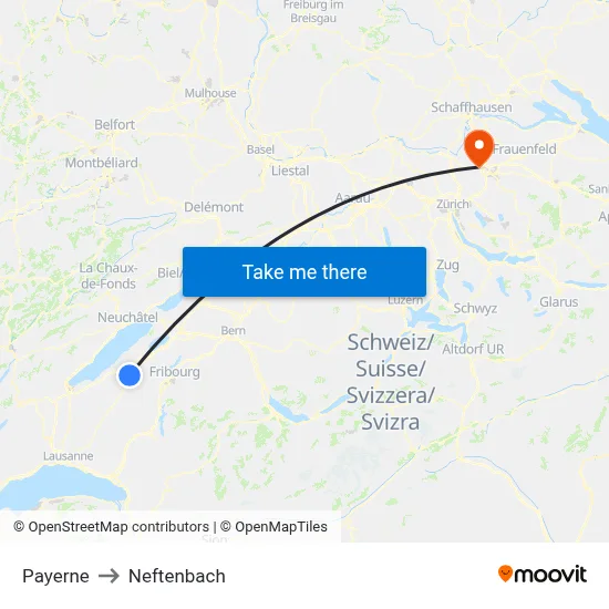 Payerne to Neftenbach map