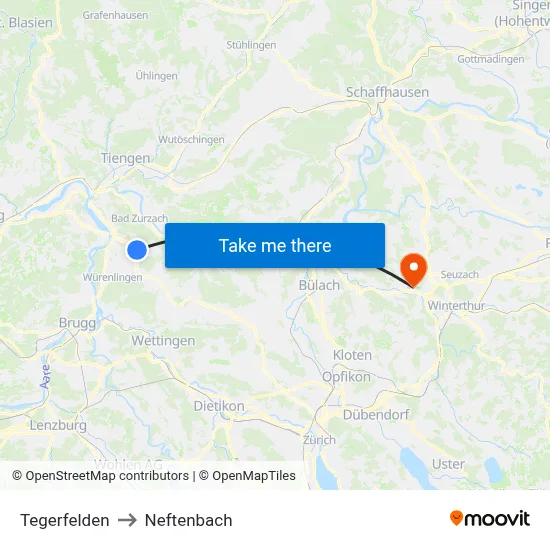 Tegerfelden to Neftenbach map