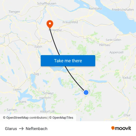 Glarus to Neftenbach map