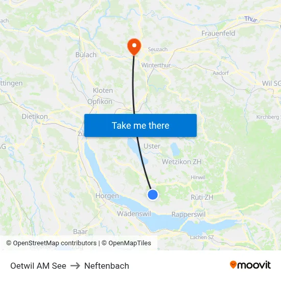 Oetwil AM See to Neftenbach map