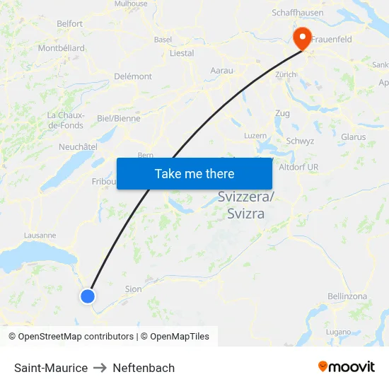 Saint-Maurice to Neftenbach map