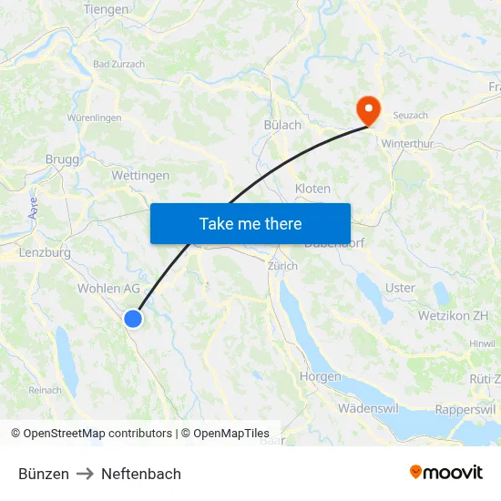 Bünzen to Neftenbach map