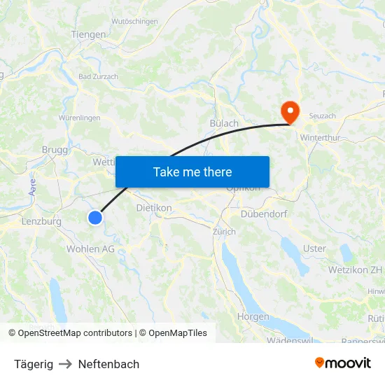 Tägerig to Neftenbach map